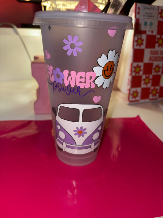 🌸Flower power camper-van 24oz cold cup🌸