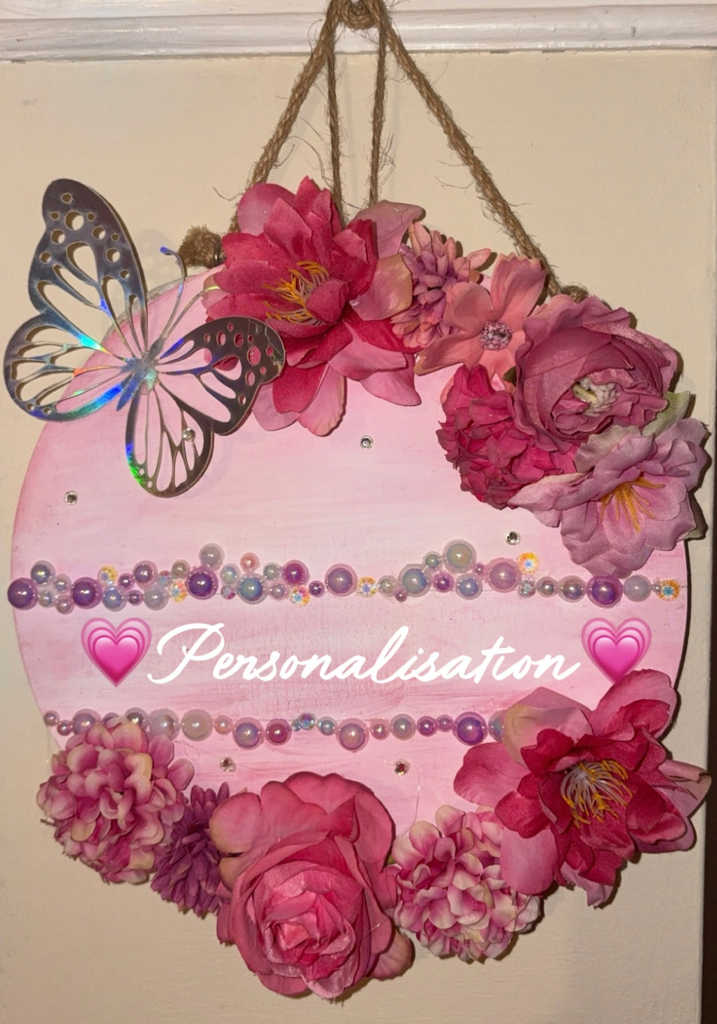 Handmade Floral personalised sign,Wooden round plaque
