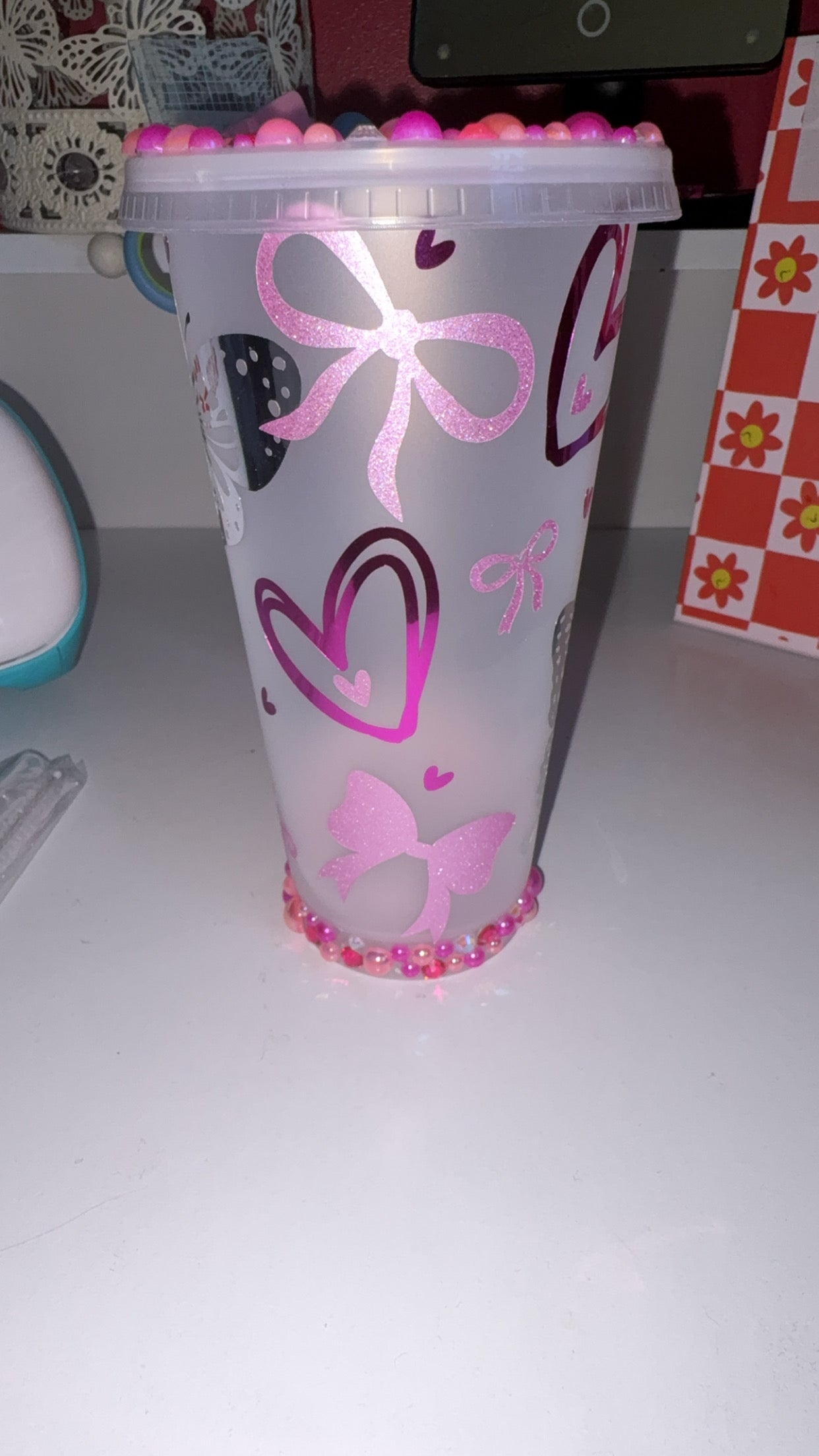 24oz cold cup blinged with design on