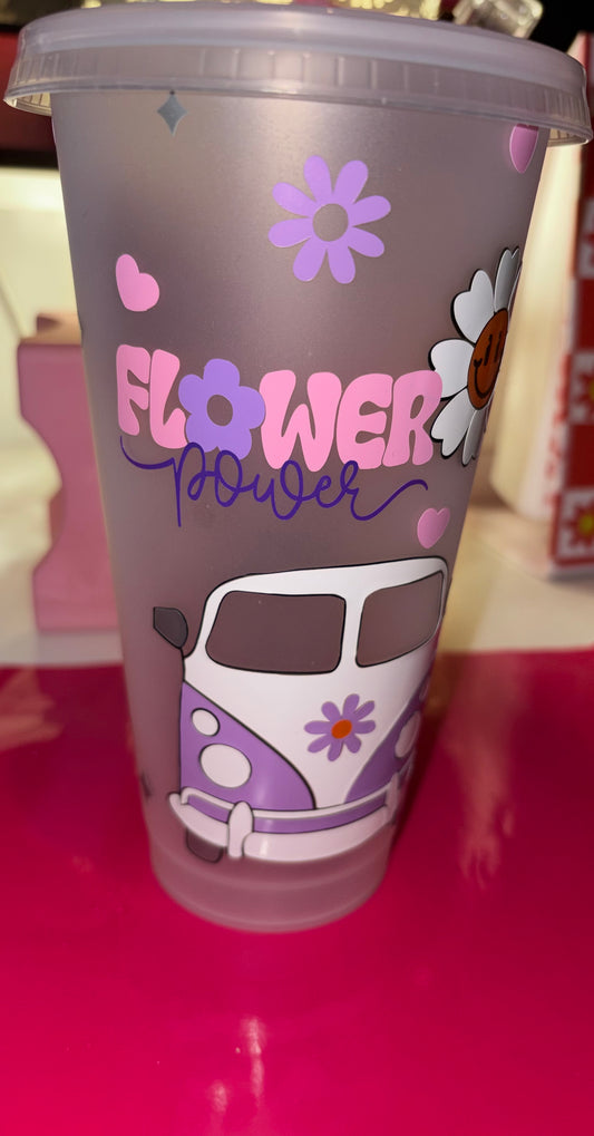 🌸Flower power camper-van  24oz cold cup🌸