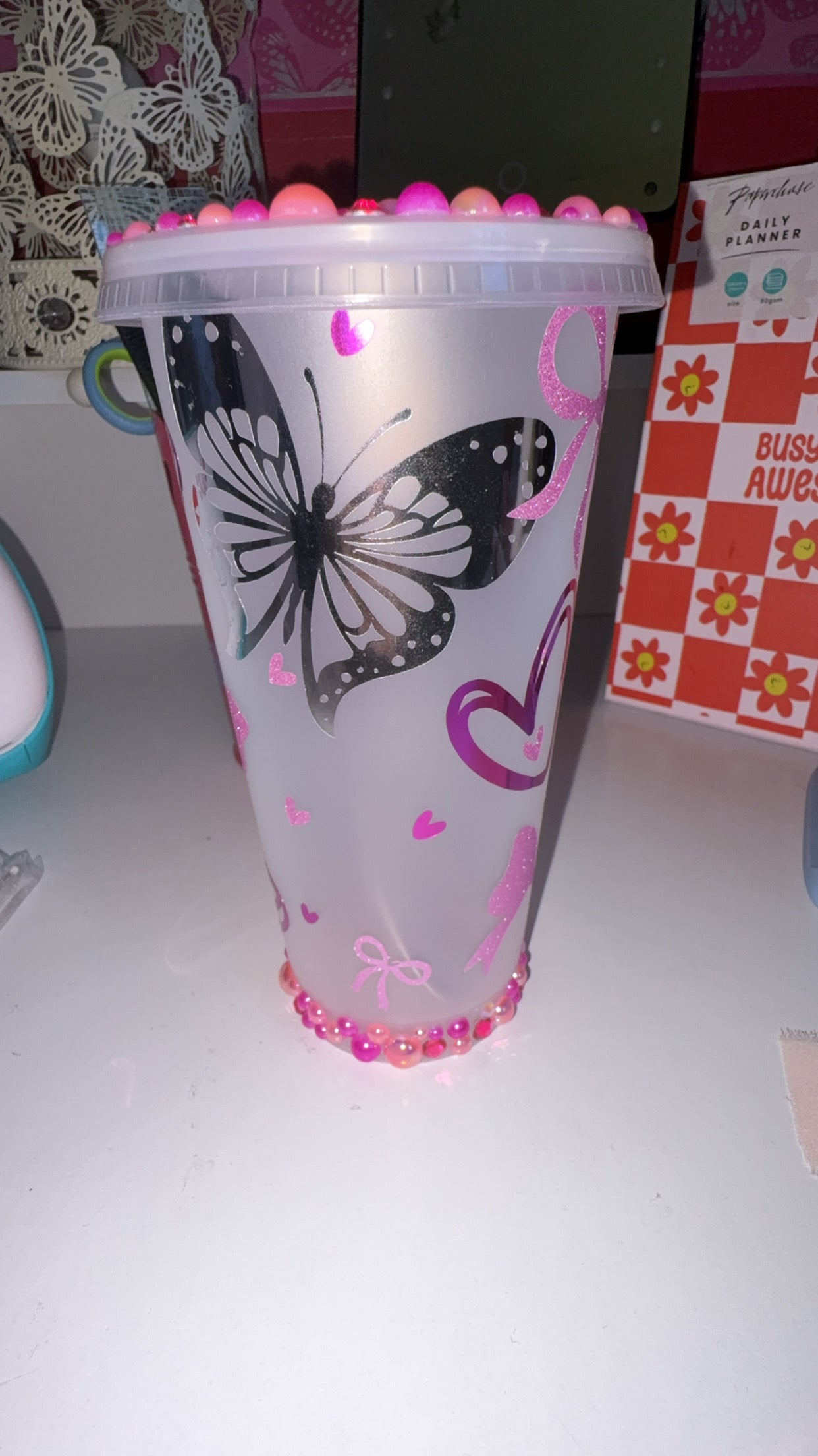 24oz cold cup blinged with design on