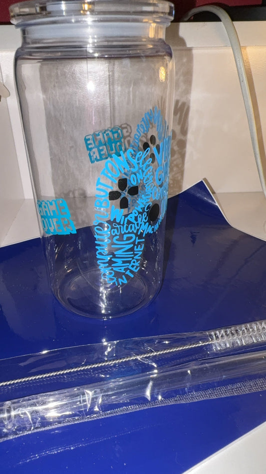 🎮 Gamer 16oz reusable can with custom name.Add in additional text box.￼￼
